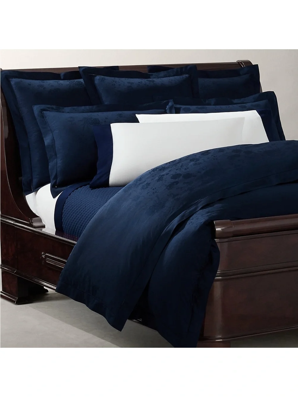 Ralph Lauren Organic Cotton Bethany Jacquard Queen Flat Sheet in Polo Navy, NWT